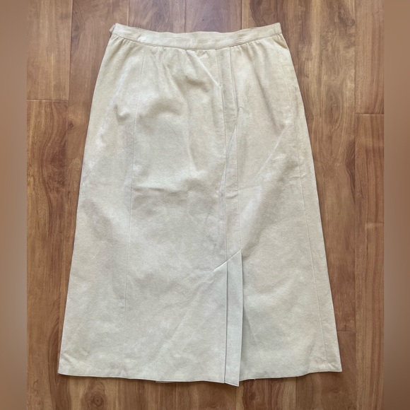 Vintage Union Label Beige Ultra Suede High Waisted Midi Skirt - Picture 9 of 13